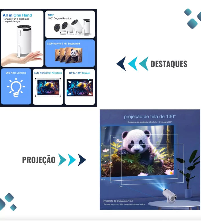 Mini Projetor Portatil 5g Wifi 6 Bluetooth 5.0 Android 11 HY300 Projetor 4K 1080 Full HD