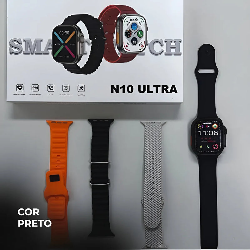 RELOGIO INTELIGENTE SMARTWATCH N10 ULTRA 49mm COM 4 PULSEIRAS - DOURADO